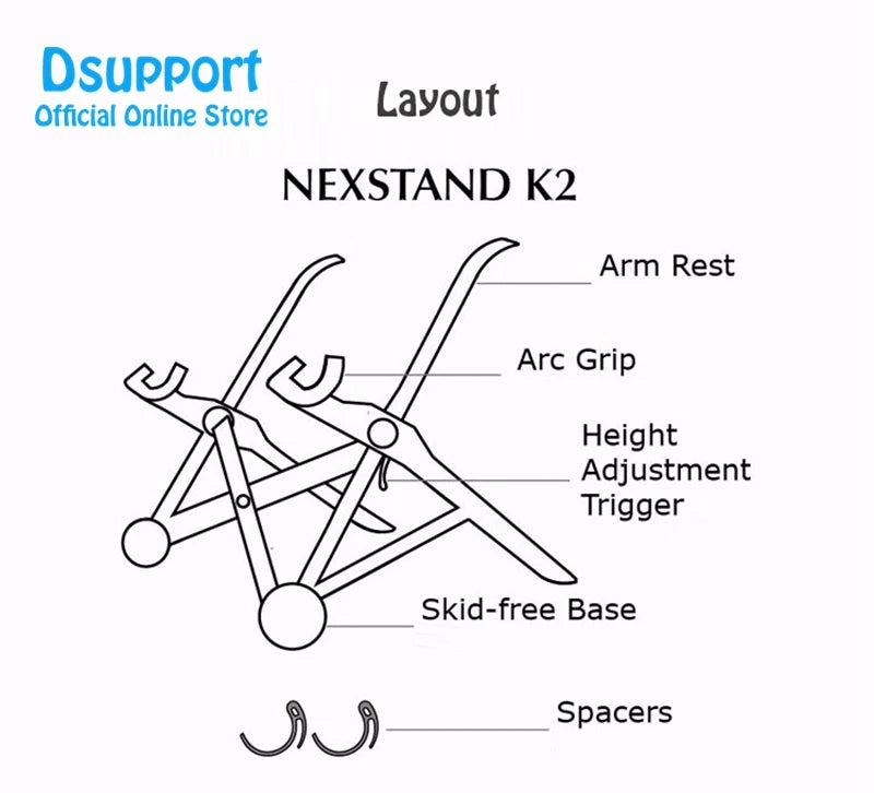 NEXSTAND K2 Laptop Stand Folding Portable Laptop Stand Viewing Angle Height Adjustable Bracket Laptop Accessories Cooling Holder