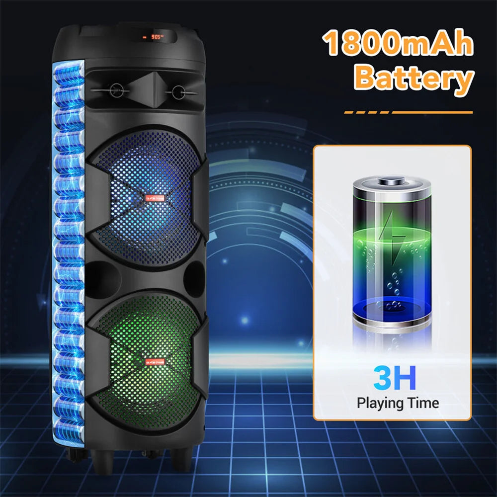 4000W Portable Bluetooth Speaker Dual 6.5" Woofer Sound System Party DJ With Microphone Remote Led Light TWS