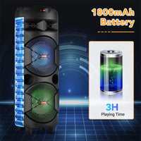 4000W Portable Bluetooth Speaker Dual 6.5" Woofer Sound System Party DJ With Microphone Remote Led Light TWS