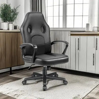 High Back Leather Gaming Chair, 300Lbs, Swivel Task Chair With Arms (Black)