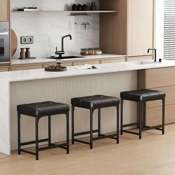 2 Pack Vanity Stool Chair, Makeup Stool, Faux Leather Vanity Stool, Modern Foot Stool for Vanity Makeup, Living Room, Bedroom an