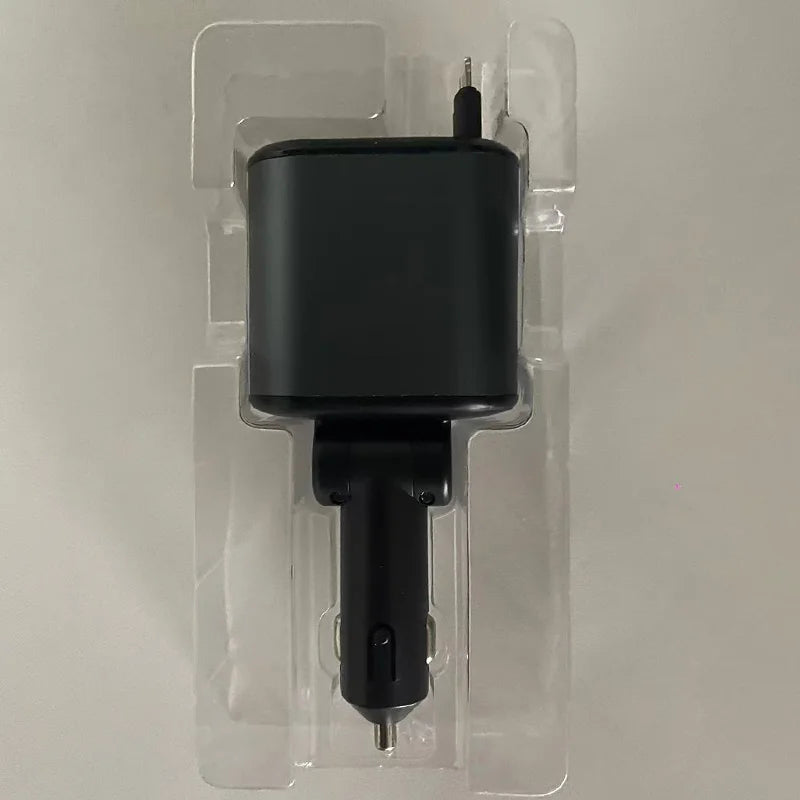 4 in 1 Car Charger With Starry Sky SpotlightRetractable Car Charger With Charging Cable And 2Charging Port Universal Car Charger