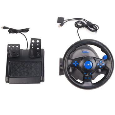 PC Gaming Racing Wheel Gaming Steering Wheel 180 Degree Rotation Multifunctional 3 in 1 Game Racing Wheel with Pedals for PC