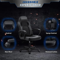 High Back Leather Gaming Chair, 300Lbs, Swivel Task Chair With Arms (Black)