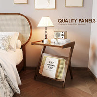 Bamworld Rattan Side Table Boho NightStand Mid Century Modern End Table Glass Bedside Table Small End Tables Bamboo Coffee Table