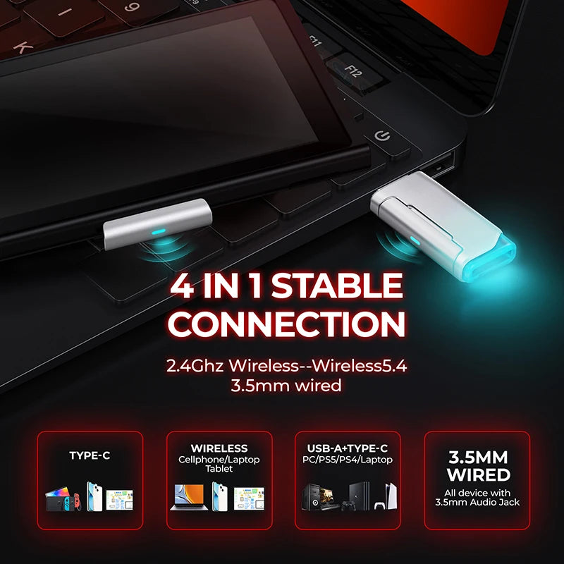 Picun G2PRO Wireless Gaming Headset Bluetooth 2.4G Headphones 7.1 Surround 5ms Low Latency ENC Mic for PC PS4 PS5 Phone Switch