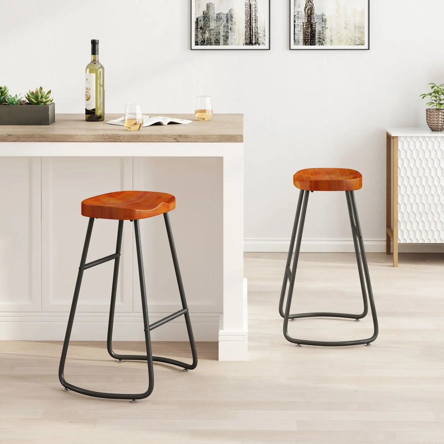 2PCS Bar Stools Kitchen Chairs With Anti Slip Foot Pads Metal Frame Stylish Bar Chairs For Dining Room Coffee Shop Living Room