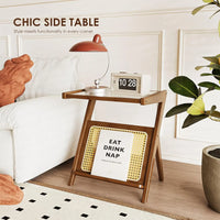 Bamworld Rattan Side Table Boho NightStand Mid Century Modern End Table Glass Bedside Table Small End Tables Bamboo Coffee Table