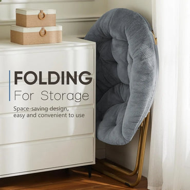 Living Room Chair, Faux Fur Soft Lounge Cute Folding Bedroom Seat for Adults Thick Padded Metal Frame, Living Room Chair