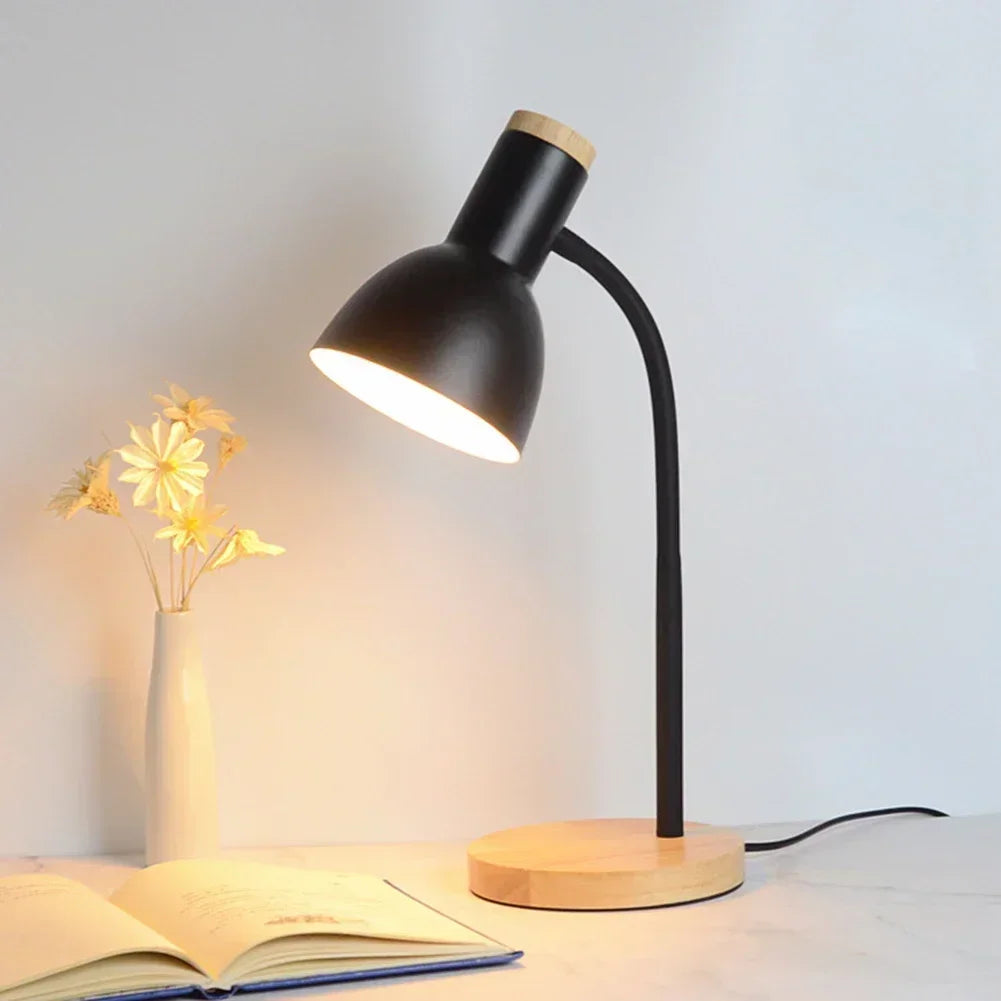 Nordic Modern Wood Iron LED Eye Protection Desk Lamp Creative Living Room Bedside Bedroom Decoration Ornament Small Night Light