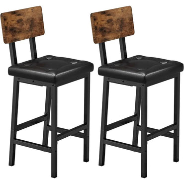 Bar Stools Set of 2,PU Upholstered Barstools with Back and Footrest, Thick Cushion Stools for Kitchen Island