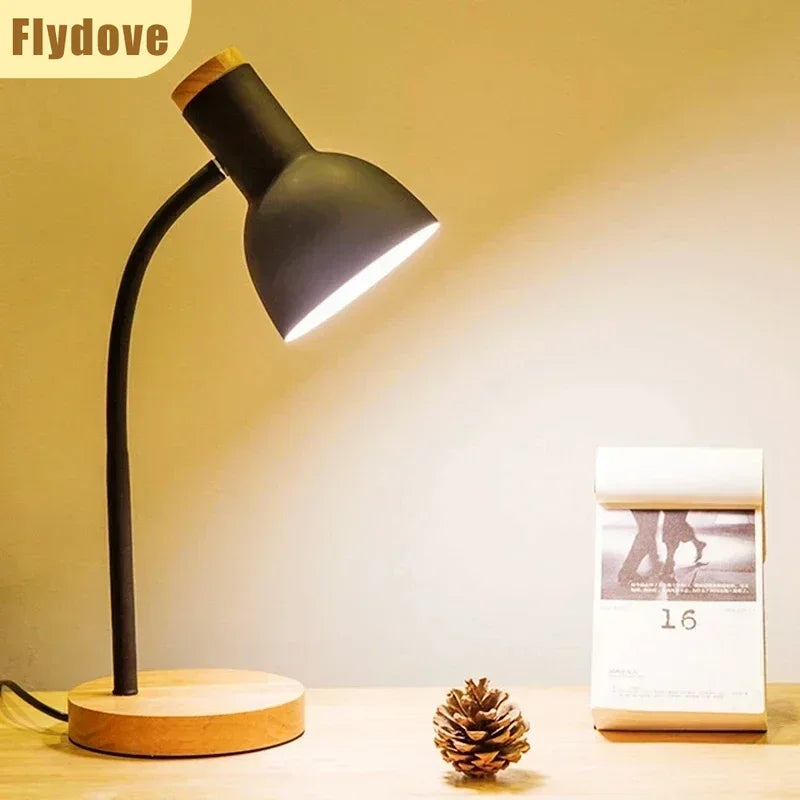 Nordic Modern Wood Iron LED Eye Protection Desk Lamp Creative Living Room Bedside Bedroom Decoration Ornament Small Night Light