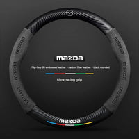 For Mazda 3 5 6 SKYACTIV Axela Atenza CX30 CX5 CX8 CX9 MX5 RX8 RX7 BT50 Carbon fiber Suede Car Steering Wheel Cover Accessories
