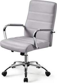 Managerial Executive Chairs Office Task Chair Mid-Back PU Leather Ergonomic Computer Desk Chair w/Lumbar Support Swivel Wheels