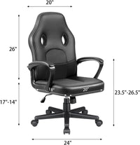 High Back Leather Gaming Chair, 300Lbs, Swivel Task Chair With Arms (Black)