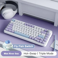 AJAZZ AK820 MAX Tri-mode RGB Gaming Mechanical Keyboard Bluetooth Wireless 2.4G Type C 82 Keys PBT Keycaps Hot Swap for Gamer PC