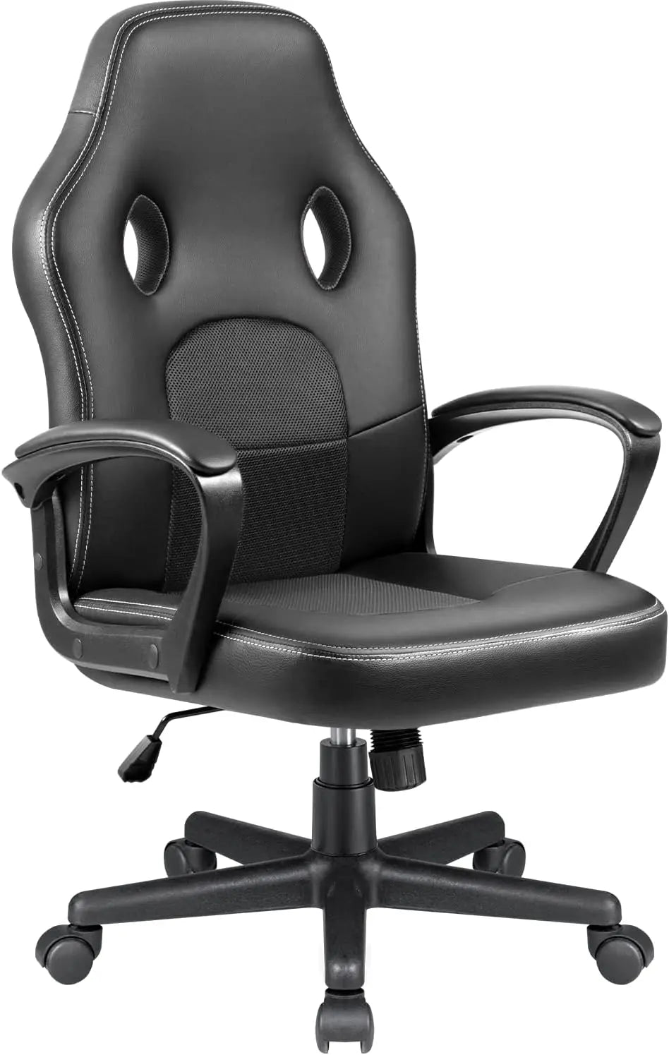 High Back Leather Gaming Chair, 300Lbs, Swivel Task Chair With Arms (Black)