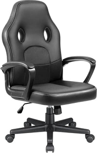 High Back Leather Gaming Chair, 300Lbs, Swivel Task Chair With Arms (Black)