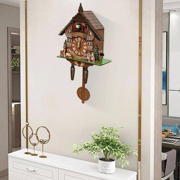 Wooden Cuckoo Clock Multi-Colored Decor,Modern House-Shaped Wall Clock for Home & Office - Battery Powered,Auto-Chime 7:00-21:00