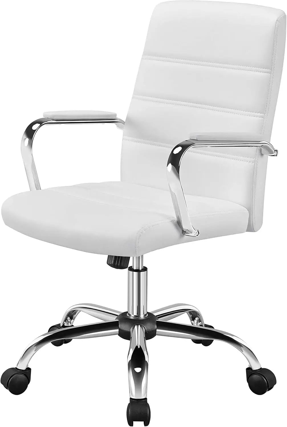Managerial Executive Chairs Office Task Chair Mid-Back PU Leather Ergonomic Computer Desk Chair w/Lumbar Support Swivel Wheels